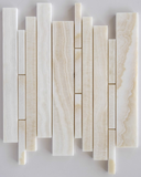 Premium White Onyx VEIN-CUT Polished Random Strip Mosaic Tile