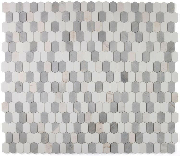 Zeta Blue New Polished Elongated Hexagon Marble Mosaic Tile-Marble Mosaic-American Tile Depot