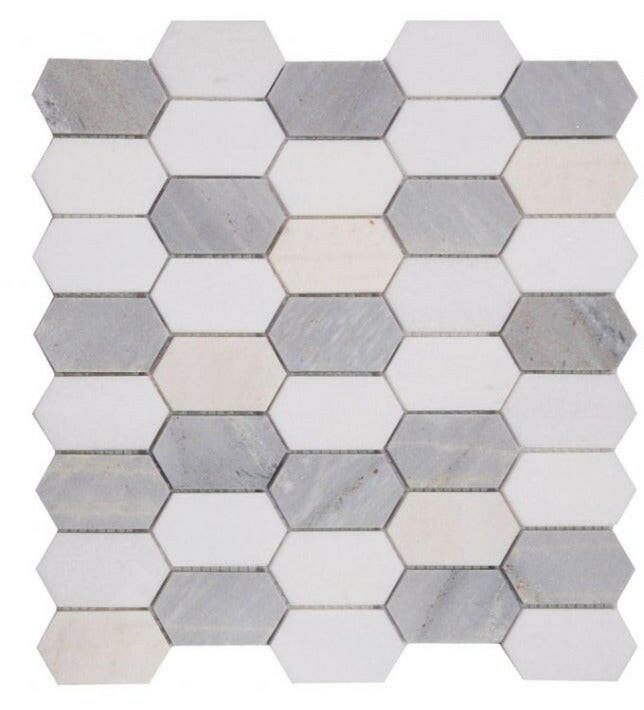 Zeta Blue New Polished Elongated Hexagon Marble Mosaic Tile-Marble Mosaic-American Tile Depot