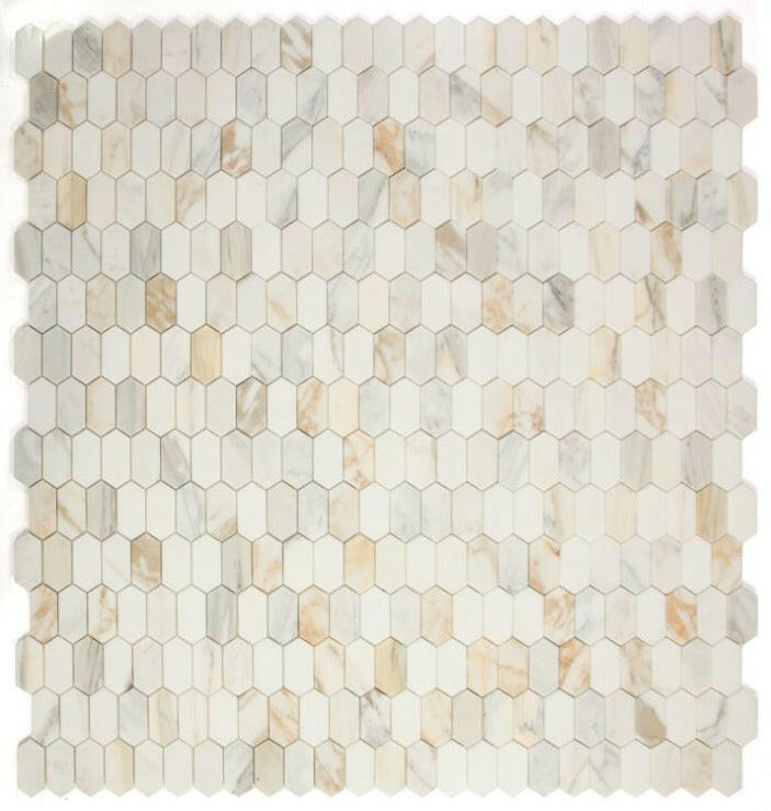 Zeta Calacatta Gold Honed Elongated Hexagon Marble Mosaic Tile-Marble Mosaic-American Tile Depot