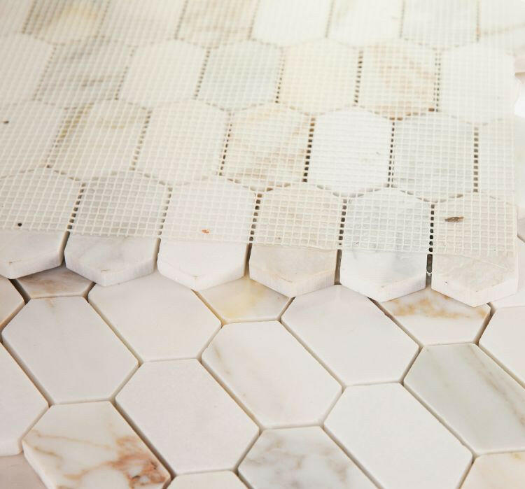 Zeta Calacatta Gold Honed Elongated Hexagon Marble Mosaic Tile-Marble Mosaic-American Tile Depot