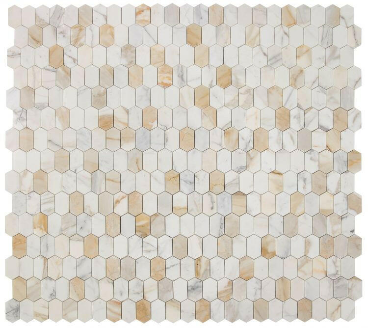 Zeta Calacatta Gold Polished Elongated Hexagon Marble Mosaic Tile-Marble Mosaic-American Tile Depot