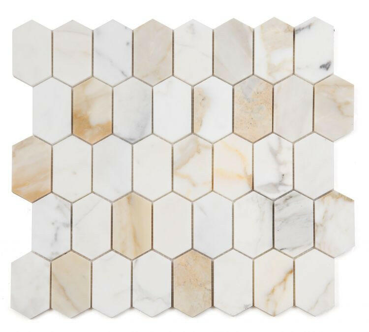 Zeta Calacatta Gold Polished Elongated Hexagon Marble Mosaic Tile-Marble Mosaic-American Tile Depot