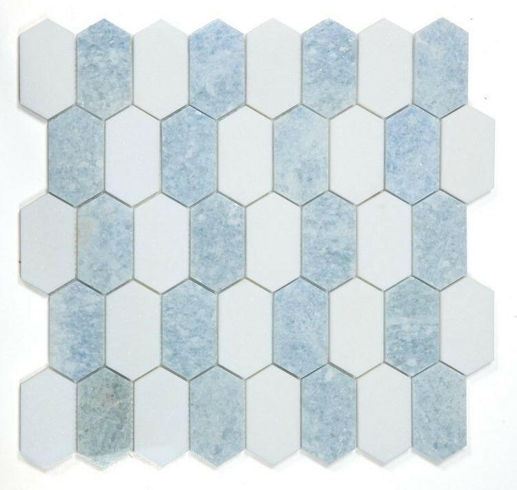 Zeta Crystal Ocean Polished Elongated Hexagon Marble Mosaic Tile-Marble Mosaic-American Tile Depot