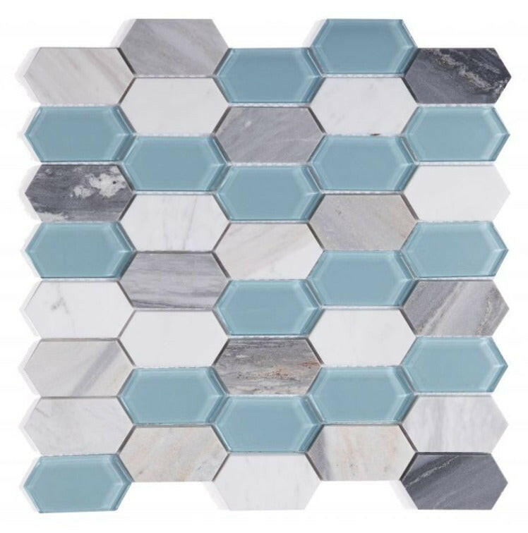 Zeta Sky Polished Elongated Hexagon Mosaic Wall Tile-Mixed Mosaic-American Tile Depot