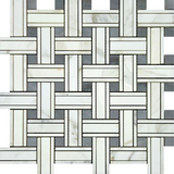 Calacatta Gold Marble Polished Triple Weave Mosaic Tile w / Blue Gray Dots