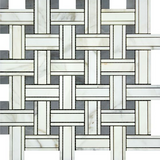 Calacatta Gold Marble Honed Triple Weave Mosaic Tile w / Blue Gray Dots