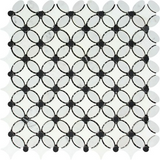 Thassos White Marble Honed Florida Flower Mosaic Tile w/Black Dots