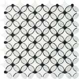 Carrara White Marble Honed Florida Flower Mosaic Tile w/Black Dots