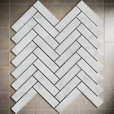 Carrara White Marble Polished 1 x 4 Herringbone Mosaic Tile