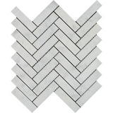 Carrara White Marble Polished 1 x 4 Herringbone Mosaic Tile