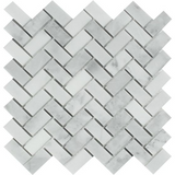 Bianco Venatino (Bianco Mare) Marble Honed 1 x 2 Herringbone Mosaic Tile