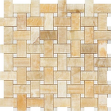 Honey Onyx Polished Basketweave Mosaic Tile w / White Dots