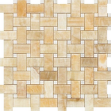 Honey Onyx Polished Basketweave Mosaic Tile w / White Dots