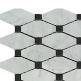 Carrara White Marble Polished Octave Pattern Mosaic Tile w/ Black Dots