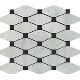 Carrara White Marble Honed Octave Pattern Mosaic Tile w/ Black Dots