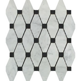 Carrara White Marble Honed Octave Pattern Mosaic Tile w/ Black Dots