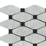 Carrara White Marble Honed Octave Pattern Mosaic Tile w/ Black Dots