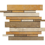 Mixed Travertine Honed Random Strip Mosaic Tile