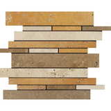 Mixed Travertine Honed Random Strip Mosaic Tile