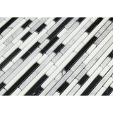 Carrara White Marble Polished Tricolor Bamboo Sticks Mosaic (Carrara + Thassos + Black )