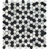 Thassos White Marble Honed Penny Round Mosaic Tile w/ Black Dots