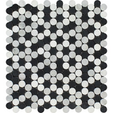 Thassos White Marble Honed Penny Round Mosaic Tile w/ Black Dots