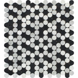 Carrara White Marble Honed Penny Round Mosaic Tile w / Black Dots