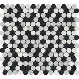 Thassos White Marble Polished Penny Round Mosaic Tile w/ Black Dots