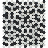 Thassos White Marble Honed Penny Round Mosaic Tile w/ Black Dots