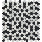 Carrara White Marble Honed Penny Round Mosaic Tile w / Black Dots