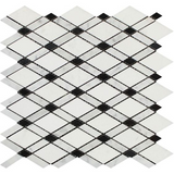 Thassos White Marble Honed Lattice Mosaic Tile w / Black Dots