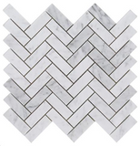 Carrara White Marble Honed 1 x 3 Herringbone Mosaic Tile