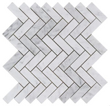 Carrara White Marble Honed 1 x 3 Herringbone Mosaic Tile