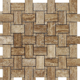 Noce Exotic Travertine (Vein-Cut) Polished & Unfilled Basketweave Mosaic Tile