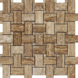 Noce Exotic Travertine (Vein-Cut) Polished & Unfilled Basketweave Mosaic Tile