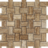 Noce Exotic Travertine (Vein-Cut) Polished & Unfilled Basketweave Mosaic Tile