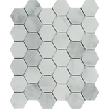 Bianco Venatino (Bianco Mare) Marble Honed 2" Hexagon Mosaic Tile