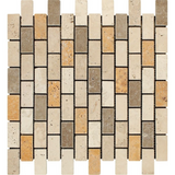 1 X 2 Mixed Travertine Tumbled Brick Mosaic Tile