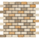 1 X 2 Mixed Travertine Tumbled Brick Mosaic Tile