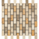 1 X 2 Mixed Travertine Tumbled Brick Mosaic Tile