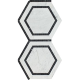 Carrara White Marble Honed 5" Hexagon Combination Mosaic Tile w / Black