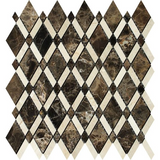 Emperador Dark Marble Polished Lattice Mosaic Tile w/ Crema Marfil Stripe