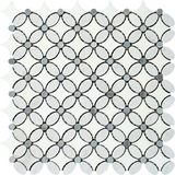 Carrara White Marble Polished Florida Flower Mosaic Tile w/Blue Gray Dots