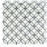 Carrara White Marble Polished Florida Flower Mosaic Tile w/Blue Gray Dots