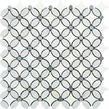 Thassos White Marble Polished Florida Flower Mosaic Tile w/Blue Gray Dots