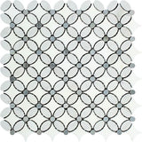 Thassos White Marble Polished Florida Flower Mosaic Tile w/Blue Gray Dots