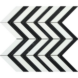 Thassos White Marble Honed Large Chevron Mosaic Tile w / Black Dots Strips