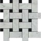 Carrara White Marble Honed Large Basketweave Mosaic Tile w/ Black Dots