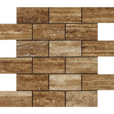 2 X 4 Noce Exotic Travertine (Vein-Cut) Brushed & Unfilled Brick Mosaic Tile